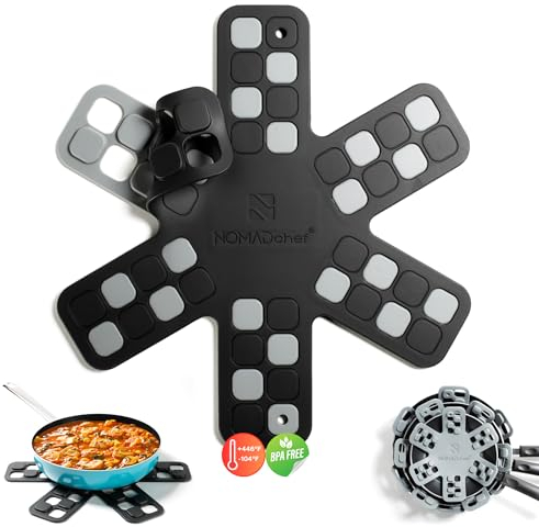 NOMADCHEF Dual-Use Silicone Pan Protectors for Stacking & Trivets for Hot Dishes | Silicone Trivet Mat | Perfect for Pot and Pan Protectors For Stacking | Cookware Protectors For Stacking (M-BLK/GREY)