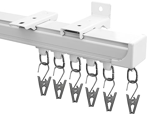 Hoeflife Vorhangschiene, Deckenhalterung, strapazierfähig, Schiebevorhänge, Schienen, Stangensystem, Raumteiler mit Clips, 1,8 - 2,7 m, Weiß