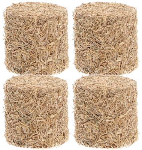 MUCKLILY Mini Bottes De Foin 4 Pièces Mini Paille Artificielle Foin Rond Miniature Botte De Foin Figurine Faux Faux Hayrick Automne Blocs De Foin pour Maison De Poupée Bricolage Récolte