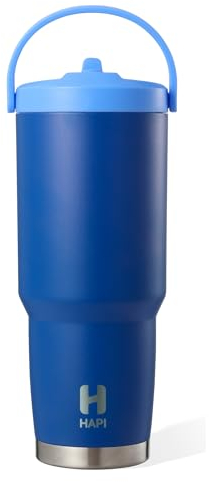 Flip Straw Tumbler with Handle, 30oz Tumbler Water Bottle, Leak Proof, Cup Holder Friendly, Insulated Tumbler with Straw, BPA Free, Blue