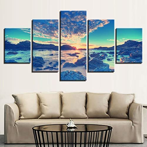 5 Stück Wandgemälde Strand Wellen Riff 150×80 Cm Leinwand Poster Wandkunst Dekor Drucken Bild Gemälde Für Wohnzimmer Schlafzimmer Kinderzimmer Hotelrestaurant Dekoration -0T5W+C4B