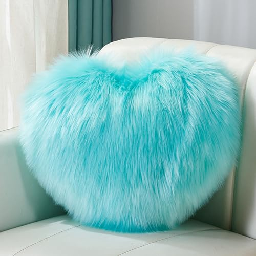 CINY Throw Pillow Cushion Plush Cushion Heart Shaped Fluffy Soft Decorative Pillow Washable Warm & Cosy Home Decoration Gift For Girls Valentine Day for Living Room Sofa 40 x 50 cm blue