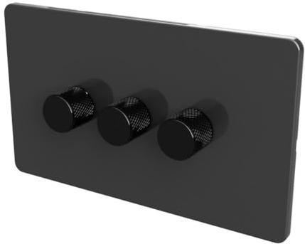 SAMOTECH Zigbee Dimmer Switch (Plastic faceplate/Metal knob) - No neutral wire required, compatible with Home Assistant and many other Zigbee-based platforms - Grey/Black 3-Gang Zigbee Dimmer