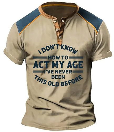 Men's Oversized Gym T-Shirt - Crew Neck Slogan Print Summer Short Sleeve Basic Graphic Tees Funny Papa Shirt (Khaki, 4XL)