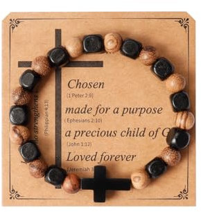 Eigso 8MM Agarholz Perlen Gebet Kreuz Armband Manschette für Männer Frauen Vintage Mala Perlen Religiös für Mann Frau