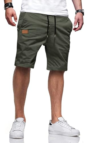 TARAINYA Kurze Hosen Herren Baumwolle Casual Shorts Herren Tunnelzug Elastische Sommer Chino mit Taschen Dunkelgrau XL