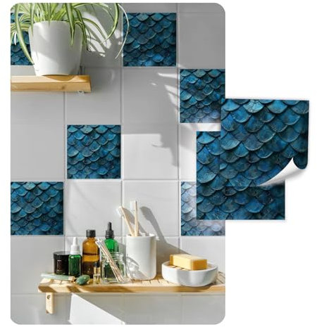 Yabaduu 10 Stück Fliesenaufkleber für Fliesen Küche Bad Boden Aufkleber Dekor Sticker Folie Design Mosaik Fliesenfolie selbstklebend wasserfest Y074 (11 Dragon Scale, 15x15cm)