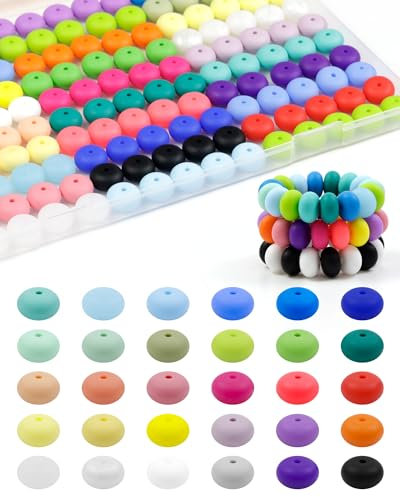 180PCS FIVEIZERO Silicone Lentil Beads,14mm 30 Colos Abacus Silicone Beads Silicone Beads Bulk Loose Spacer Jewelry Beads Colorful DIY Lanyard Beads for Making Necklace Keychain Accessories