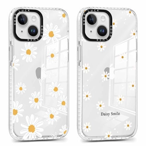 Xylota 2 Stück Transparent Handyhülle für iPhone 15 6,1 Hülle, Durchsichtig Case Muster Aesthetic Blumen Mädchen Frauen Schutzhülle, Weich Silikon TPU Bumper Stoßfeste Cover für iPhone 15,22