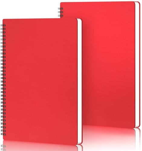 Yarotm Notizbuch A4 Kariert - 2 Stück Rot Spiralblock Notizheft - 21x29.2cm Notizblock A4 120 Seiten/ 60 Blatt - 100g/m² Kariert 5mm Tagebuch - Spiralbindung Notebook A4 Reisetagebuch