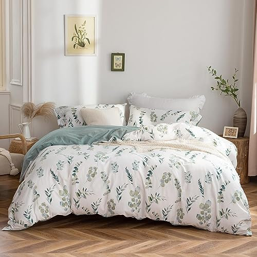 SOULFUL Bettwäsche 220x240 Baumwolle, Bettwäsche-Sets mit Pflanzenmuster, Reißverschluss, ÖkoTex Zertifiziert, Enthält 1 Bettbezug 220x240 und 2 Kissenbezug 80x80, Grün（Katharina）