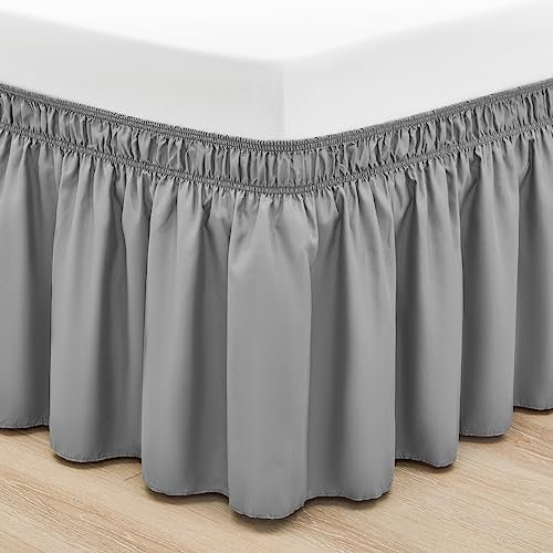 RIMELA Jupe de lit à Volants élastique (Facile à Installer), Soft Brushed Polyester Gris Cache-Sommiers(140 x 190 x 45cm)