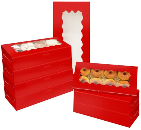 Gcardist 15 Stück Rot Keksdose mit Fenster 30,48x13,97x6,35cm Zwei Verwendungen Gebäck Keks Bäckerei Box für Verpackung (12x5.5x2,5 Inch)