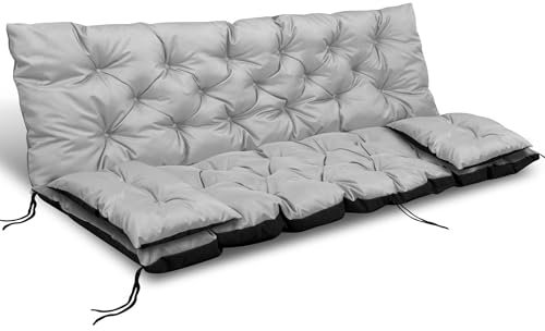 EDANTI Hollywoodschaukel Auflage Set Sitzauflagen Gartenmöbel Gartenkissen Sitzkissen Bankauflage Wasserdichtes Schaukelkissen +2X Kleinere Kissen (Hellgrau, 180x60x50 cm)