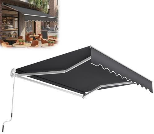 XMTECH Toldo de brazo articulado manual de 4 x 3 m con manivela, toldo para el sol, protección solar, toldo para balcón, terraza, toldo para balcón y terraza, color gris oscuro
