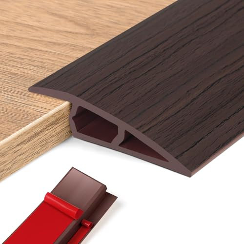 Barre de Seuil Adhesive PVC, Seuil de Porte, Profilés de Réglage en Hauteur en Vinyle,Rattrapage Niveau pour Hauteur du Seuil, Rampe de Seuil Bandes (Grain de bois Marron, 5~10mm(H),2M(L))