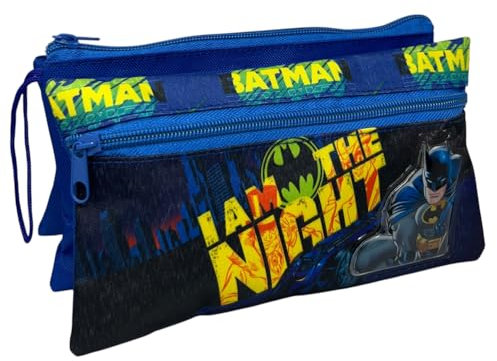 CARTOON Estuche escolar con 3 compartimentos, varios compartimentos, papelería, organizador, portalápices de colores, Batman, Organizador de bolso