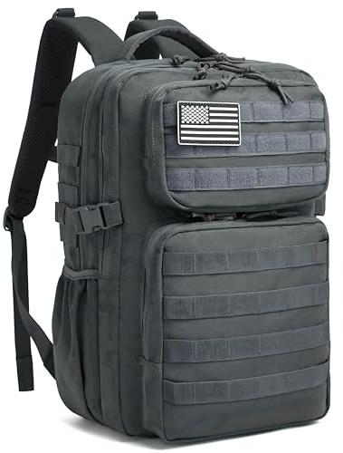 Wotony Militärischer taktischer Rucksack für Herren, wasserdichter Tagesrucksack, 3-Tage-Assault Pack, Molle-Tasche mit Wasserflaschenhalter (Grau, 35L)
