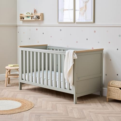 Tutti Bambini Misha 3-in-1 Cot Bed 140x70cm - Sage & Oak | Converts from newborn cot to toddler bed and sofa, with adjustable mattress heights for growing children.