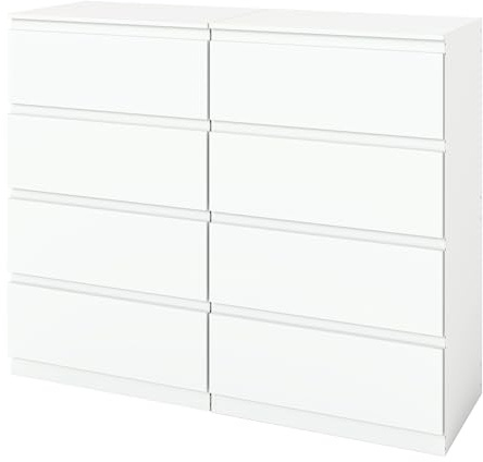 2er Set Komodenschrank für Schlafzimmer 60 cm Breit Kommode Weiß mit 4 Schubladen, Nachtkasten Schubladenkommode Kommode&Sideboard Komoda Weiss für Büro Wohnzimmer Schlafzimmer Flur(60x40x98CM)
