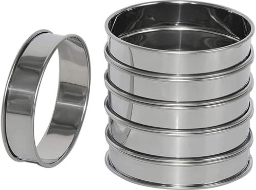 6 Pack 4 Inch Double Rolled English Rings Stainless Crumpet Round Silikon Gugelhupfform 15 Cm (Silver One Size)