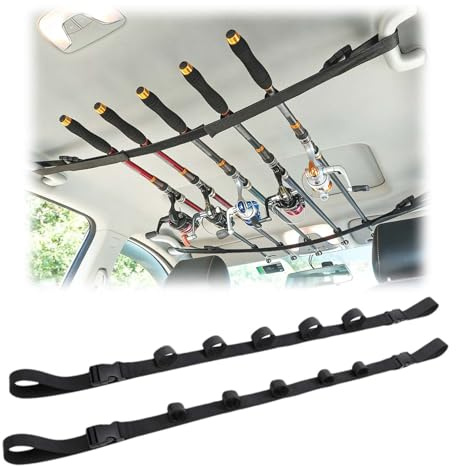 ZHYUAN 2 Stück Angel Rutenhalter Riemen, verstellbar, Auto Rutenständer Angelrutenhalter, 5 Löcher, Verstellbarer Auto Angelrutenhalter, Universale Halterung, passend für PKW, Transporter, LKW