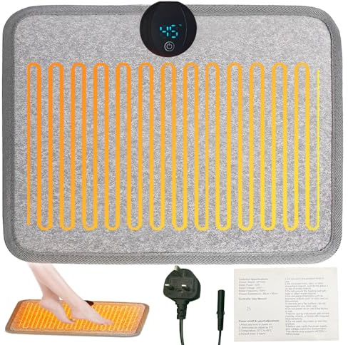 Heated Floor Mat, Carbon Crystal Heating Pad with Temperature Display, Heated Foot Warmer, 5 Heat Settings, 7-Speed Timing, Electric Foot Warmer, Under Desk Foot Heater, Home, Women Men, Grey