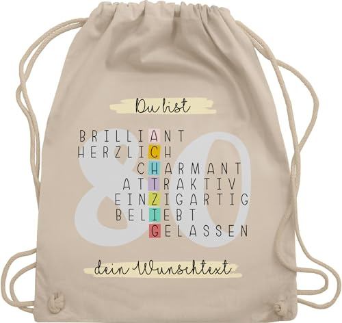 Turnbeutel Rucksack - Du bist 80 mit Wunschtext personalisiert I 80. Geburtstag Geschenk 80 Jährige I 80er Geburtstagsgeschenk I Achtzig Jahre - Unisize - Naturweiß - geschenke