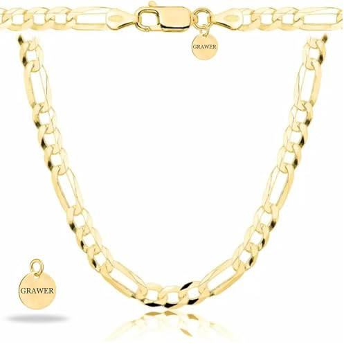 ZELYA goldene Herrenkette FIGARO- vergoldetes Silber 925/585 klassische Kette Breite 3,5 mm- 10,3 mm - unisex massiv - Box und Anhänger mit Gravur als personalisiertes Geschenk