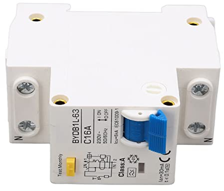 Yctze Interrupteur de Fuite de Type A, 16A, Unipolaire, N, 30mA, Disjoncteur RCBO, 230V, pour Usage Domestique