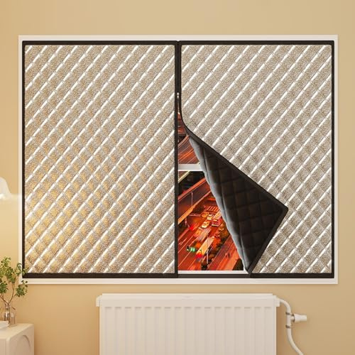 LXRHLIKG Isolierfolie Fenster mit Reißverschluss, 7 mm Dick Thermofolie Fenster, mit Aluminiumfolie Gesteppt, Schalldämmend(90x120cm/35x47in)