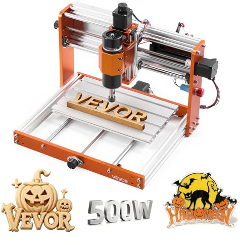VEVOR Macchina per Incisione CNC a 3 Assi, Fresatrice con Mandrino da 500 W, Area di Lavoro 30 x 18 x 8 cm, Controller Offline, Finecorsa, Arresto di Emergenza, per Taglio e Intaglio di Plastica Legno