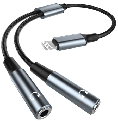 Lightning auf 3,5 mm Kopfhörer Adapter Splitter, Apple MFi Zertifizierter Kopfhörer Splitter Kompatibel mit iPhone 14/13/12/11/XS/XR/8/7, iPad, Aux Audio Adapter Konverter Dongle
