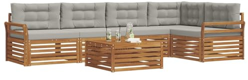 vidaXL Outdoor-Sofagarnitur mit Kissen 6 pcs Natürlich und Hellgrau, Gartenmöbel, modernes Sofaset, Robustes Lounge-Set, gemütlicher Terrasse-Bereich zum Entspannen