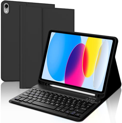 Tiiomioon Funda Teclado para iPad 11 Generación A16 2025/10 Generación 2022, QWERTY Español Ñ, Bluetooth Magnéticamente Teclado para iPad 11/10 Gen, Negro