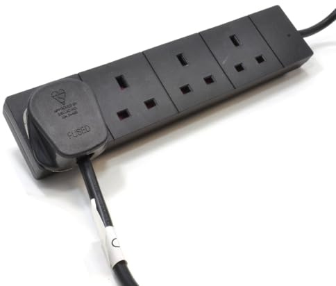 kenable 4 Gang Way UK Trailing Socket Mains Power Extension Lead with Wall Mounting Keyholes BS1363/A 13A Black 1m