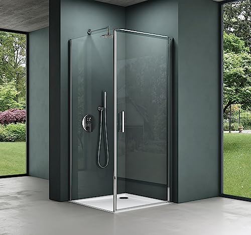 Cabine de douche en angle 100x80 avec receveur paroi de douche avec porte pivotante verre transparent cadre en aluminium R36