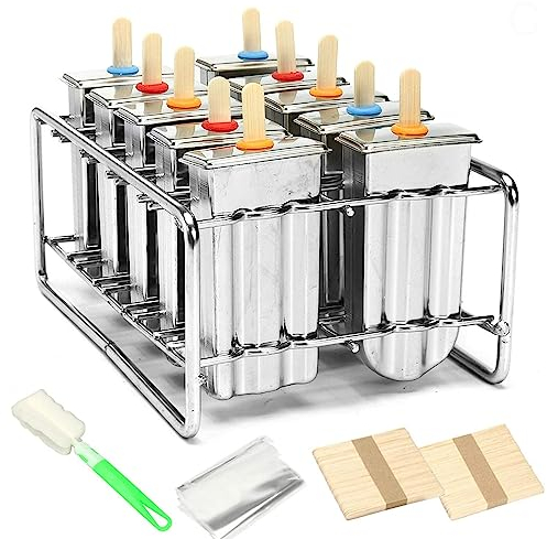 Lot de 10 moules à glaces en acier inoxydable pour faire soi-même des glaces saines et faites maison, idéal pour une fête en intérieur ou en extérieur.