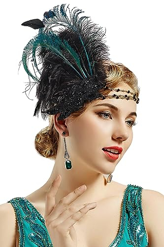 BABEYOND 1920s Stirnband Feder Damen 20er Jahre Stil Charleston Haarband Great Gatsby Damen Fasching Kostüm Accessoires Schwarz