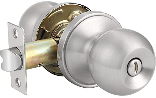 Probrico Interior Privacy Door Knob for Bedroom Stainless Steel Bathroom Door Knobs Round Door Lock Set Without Key Satin Nickel
