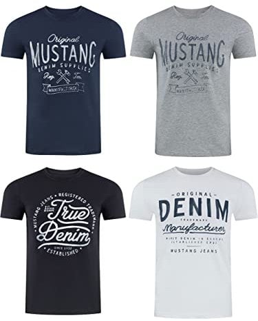 MUSTANG Tshirt Herren Baumwolle Regular Fit 4er Pack Set Rundhals Kurzarm Sommer Tee Shirt Logoprint, Größe:XXL, Farbe:Farbmix (P9)