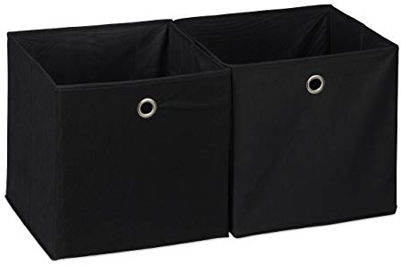 Relaxdays Aufbewahrungsbox 2er Set, quadratisch, Aufbewahrung für Regal, Stoffbox in Würfelform 30x30x30 cm, schwarz