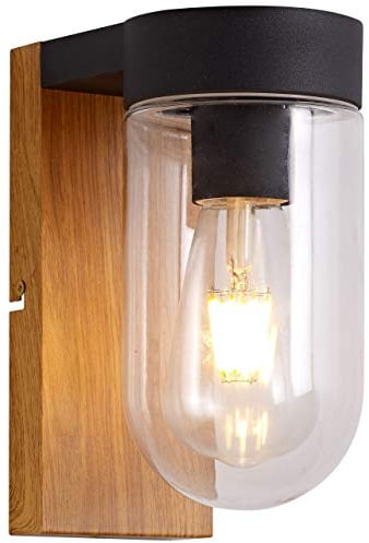 BRILLIANT Lampe Cabar Außenwandleuchte holz dunkel/schwarz | 1x A60, E27, 40W, geeignet für Normallampen (nicht enthalten) | IP-Schutzart: 44 - spritzwassergeschützt