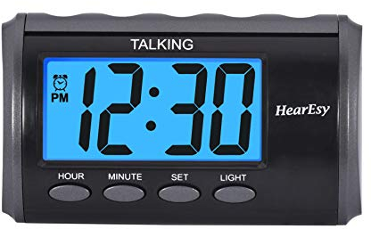 Talking Alarm Clock for Visually Impaired - Large Numbers Desk Clock - Day Clock for Seniors - Battery Operated Large Display Alarm Clock by TimeChant 1714,Black