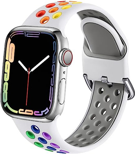 Muranne Cinturino sportivo compatibile con Apple Watch da 38 mm, 40 mm, 41 mm, 42 mm, 44 mm, 45 mm, unisex, sportivo, traspirante, in morbido silicone, cinturino da polso di ricambio per iWatch serie