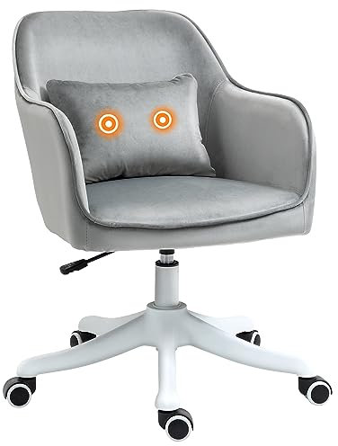 HOMCOM Chaise de Bureau Velours Fauteuil Bureau massant Coussin Lombaire intégré Hauteur réglable pivotante 360° Gris Clair
