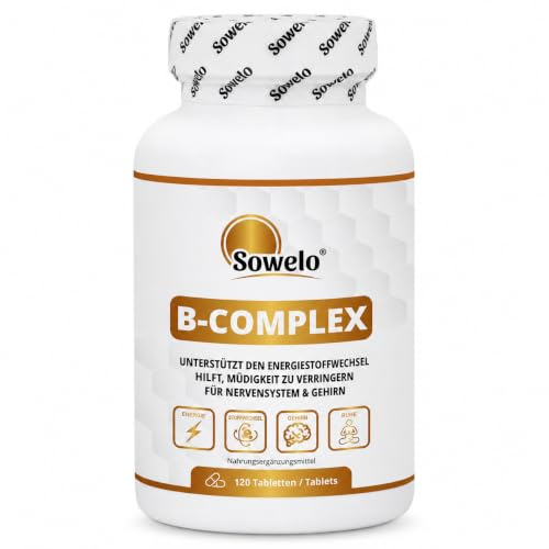 Vitamin B-Komplex, alle 8 B-Vitamine, 120 Tabletten, Sowelo | Mit Cholin & Inositol – B-Vitamine tragen zu einem normalen Energiestoffwechsel bei – hergestellt in der EU