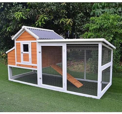Animal Valley - Poulailler avec Toit Renforcé en Plastique - Pin et Shingle - L 2,36 x l 1,1 x H 1,24 m - Taille XL - Marron et Blanc - pour 6 à 8 Poules