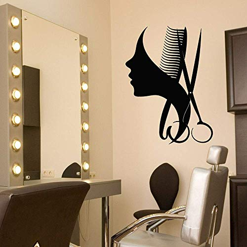 Friseursalon Wandtattoo Vinyl Friseursalon Schere Kamm Innenglas Dekoration Aufkleber Für Friseursalon Dekoration 77X57Cm