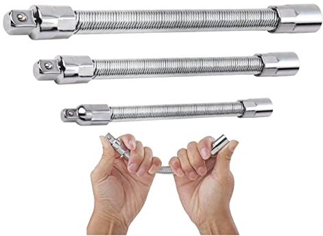 Youehsent Electric Wrench Sleeve Universal Extension Rod Set, 1/4, 3/8, 1/2 Socket Wrenches Drive Head, Bendable Flexible Socket Extension Bar Shaft Set, for Car Repairs, Screw Removal Etc (3 Pcs)